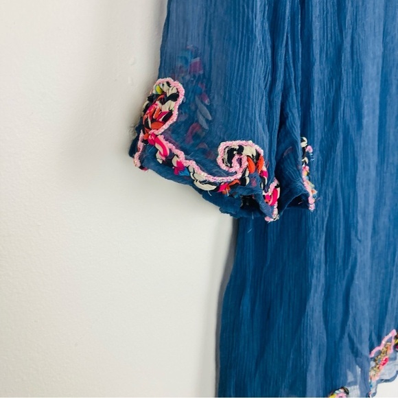 Antica Sartoria blue semi sheer embellished tie front tunic. Size small - Picture 5 of 9